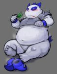  2012 anthro belly blue_body blue_fur blush bodily_fluids fur giant_panda humanoid_hands iwano kemono male mammal navel overweight overweight_male pandeth pop&#039;n_music simple_background solo sweat tongue tongue_out ursid white_body white_fur 