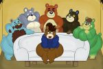  animal_crossing anthro beardo_(animal_crossing) belly blush charlise_(animal_crossing) curt_(animal_crossing) facial_hair female furniture group hairy male mammal megacoolbear_(artist) mustache nintendo nude overweight overweight_female overweight_male sofa teddy_(animal_crossing) ursid video_games 