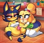  2020 animal_crossing ankha_(animal_crossing) anthro blue_hair breasts canid canine canis clothed clothing digital_drawing_(artwork) digital_media_(artwork) dildo domestic_cat domestic_dog duo eroticphobia felid feline felis female female/female floor genitals hair hi_res humanoid isabelle_(animal_crossing) legwear mammal nintendo on_ground penetration pussy sex_toy socks spread_legs spreading toy vaginal vaginal_penetration video_games 