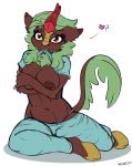  &lt;3 2020 ? anthro areola asian_mythology bottomwear breasts chinese_mythology cinder_glow_(mlp) clothed clothing cloven_hooves digital_media_(artwork) east_asian_mythology female friendship_is_magic hi_res hooves horn kirin looking_at_viewer mouth_hold my_little_pony mythology nipples pajamas shirt signature skoon solo topwear 