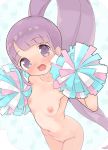  1girl areolae bangs blunt_bangs blush breasts character_request collarbone eyebrows_visible_through_hair high_ponytail hyakumangoku_masurao idol_time_pripara navel nipples nude perspective pom_poms pretty_(series) pripara purple_eyes purple_hair small_breasts smile solo stomach 