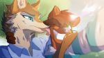  16:9 anthro canid canine canis darkflamewolf duo eyewear fan_character female glasses glasses_askew hi_res interspecies interspecies_relationship kissing kissing_cheek licking lutrine male male/female mammal murana_wolford_(darkflame-wolf) mustelid selfie tongue tongue_out unknown_artist widescreen wolf 