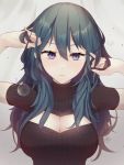  1girl aftergardens blue_eyes blue_hair breasts byleth_(fire_emblem) byleth_(fire_emblem)_(female) cleavage cleavage_cutout closed_mouth fire_emblem fire_emblem:_three_houses highres short_sleeves solo upper_body 