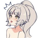  1girl azur_lane blush character_request copyright_request eyebrows_visible_through_hair female_orgasm grey_hair highres nude orgasm ponytail ryan_edian saliva sidelocks simple_background tongue tongue_out upper_body yellow_eyes z46_(azur_lane) 