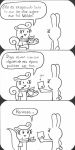  anthro clothed clothing comic curled_hair curled_tail dialogue duo el_se&ntilde;or_erizo fanny_(el_senor_erizo) female hair hi_res humor lagomorph leporid long_ears mammal monochrome nutty partially_clothed rabbit rodent scarf sciurid simple_background spanish_text speech_bubble text 