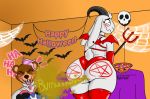  2018 anthro baphowet blizzard_entertainment blush bovid butt candy caprine d.va_(overwatch) devil_costume duo embarrassed fart fart_cloud fart_fetish female food gale_wind_(baphowet) goat halloween halloween_costume hi_res holidays laugh mammal marker noxious_nicky_(baphowet) overwatch pentagram surprise ursid video_games 