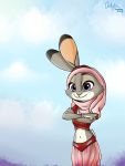  2019 3:4 anthro belly_dancer cheek_tuft clothed clothing dipstick_ears disney facial_tuft female fur genie grey_body grey_fur harem_outfit hi_res i_dream_of_jeannie jeannie judy_hopps lagomorph leporid mammal midriff multicolored_ears navel ocerydia purple_eyes rabbit signature smile solo tuft zootopia 
