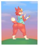  absurd_res animal_crossing anthro audie_(animal_crossing) blonde_hair boiful breasts butt canid canine canis clothed clothing eyewear female fur genitals hair hi_res looking_at_viewer looking_back mammal nintendo orange_body orange_fur pussy rear_view shirt solo sunglasses topwear video_games wolf 