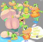  absurd_res anthro big_butt bodily_fluids bottomwear breasts butt clothed clothing crocodilian featureless_breasts female flippers hi_res reptile scalie shorts sydney_swamp_(vimhomeless) tears topless vimhomeless 