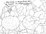  4:3 after_vore ambiguous_gender ambiguous_prey anthro belly big_belly big_muscles charizard dialogue duo english_text flexing grin hi_res huge_muscles hyper hyper_muscles lucario male male_pred mega_charizard mega_evolution mega_lucario monochrome musclegut muscular nintendo pok&eacute;mon pok&eacute;mon_(species) sachiel_666 smile speech_bubble text tongue tongue_out video_games vore wings 