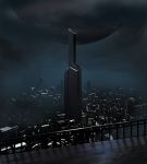  black_theme city city_lights cityscape cloud cloudy_sky floating floating_object highres igara1108 machi_(game) night night_sky no_humans outdoors railing scenery sky tower 