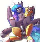  2020 absurd_res anal anal_penetration balls darkhazard digital_media_(artwork) duo equid eyebrows feathered_wings feathers friendship_is_magic genitals hi_res horn horn_ring machine male male_penetrating mammal my_little_pony one_eye_closed penetration penis princess_luna_(mlp) pussy robot sex simple_background spread_legs spreading text url winged_unicorn wings 