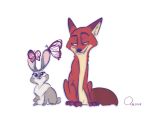  2018 brown_body brown_fur canid canine disney feral feralized fox fur grey_body grey_fur group judy_hopps lagomorph leporid looking_at_another mammal nick_wilde qalcove rabbit red_fox simple_background smile white_background zootopia 