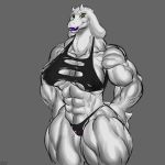  1:1 big_muscles bigshow bovid caprine clothing female goat hi_res huge_muscles lipstick makeup mammal muscular solo swimwear toriel undertale video_games 