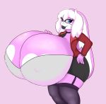  abstract_background big_breasts big_butt black_lips blue_eyes breasts butt clothing eyelashes female fur hair huge_breasts hyper hyper_breasts lagomorph long_eyelashes looking_at_viewer mammal pink_fur rabbit skirt solo spectacles starit teacher_outfit white_hair wide_hips yuni_hermit 