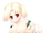  armlet armpits bare_shoulders blush breasts closed_mouth collarbone fantasy_earth fantasy_earth_zero kagura_mizuki large_breasts looking_at_viewer red_eyes short_hair simple_background smile solo tareme twintails upper_body white_background 