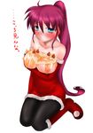  breasts christmas food large_breasts lyrical_nanoha mahou_shoujo_lyrical_nanoha mahou_shoujo_lyrical_nanoha_a's minatsuki_randoseru nipples pantyhose santa_costume signum solo 