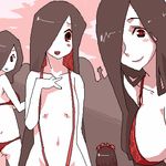  artist_request bikini black_hair flat_chest futaba_channel hair_over_one_eye lowres multiple_girls nijiura_maids oekaki ozoi red_bikini red_eyes red_swimsuit smile string_bikini swimsuit 