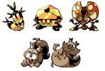  :3 :o blipbug closed_mouth commentary creature dottler english_commentary full_body gen_8_pokemon greedent looking_at_viewer no_humans orbeetle pat_attackerman pokemon_(creature) simple_background sitting skwovet squirrel white_background 