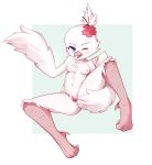  absurd_res aika anthro anus avian bird blue_eyes blush bodily_fluids breasts butt female flong fur genital_fluids genitals hi_res looking_at_viewer nipples non-mammal_breasts nude open_mouth paws pussy sex simple_background smile solo spread_pussy spreading vaginal white_body white_fur 