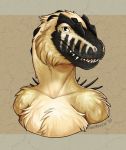  2020 digital_media_(artwork) dinosaur dromaeosaurid fur headshot_portrait inkmaven looking_at_viewer portrait reptile scalie smile tan_body tan_fur teeth theropod 