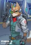  2020 abs anthro arwing backpack belt canid canine clothing english_text fox fox_mccloud fur gloves green_eyes gun handgun handwear hi_res jacket jecbrush male mammal nintendo ranged_weapon scarf solo star_fox text topwear video_games weapon 