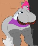  absurd_res anthro big_breasts blush breasts canid canine canis domestic_dog female hi_res huge_breasts lipstick makeup mammal one_eye_closed solo superix wink 
