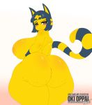  animal_crossing ankha_(animal_crossing) anthro big_breasts big_butt blush blush_stickers breasts butt domestic_cat felid feline felis female hi_res huge_breasts huge_butt looking_back mammal nintendo nude okioppai solo text thick_thighs url video_games wide_hips 