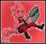  2020 absurd_res animal_crossing anthro black_border boots border butterfly_net chameleon choker clothed clothing flannel flick_(animal_crossing) footwear hi_res horn jewelry lizard male mono-fur necklace nintendo outline piercing purple_eyes red_background red_body reptile scalie simple_background solo spread_legs spreading topwear vest video_games white_border yellow_horn 