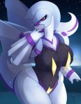  big_breasts bikini breasts clothing female legendary_pok&eacute;mon looking_at_viewer nintendo palkia pok&eacute;mon pok&eacute;mon_(species) red_eyes skwidbone sling_bikini solo swimwear video_games 