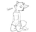  2020 absurd_res anthro barefoot canid canine charlie_(weaver) cheek_tuft clothed clothing corsac_fox disney english_text facial_tuft fox fully_clothed fur head_tuft hi_res kneeling mammal monochrome pack_street simple_background solo text tuft white_background zhan zootopia 
