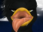  4:3 anthro avian beak bird bodily_fluids corvid corvus_(genus) crow drooling hi_res looking_at_viewer male mouth_shot open_mouth saliva solo solo_focus vore 
