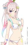  airani_iofifteen anak_stm hair_ribbon highres hololive_indonesia paint paint_on_body paint_on_face paint_splatter palette pink_hair purple_eyes ribbon scrunchie smile swimsuit virtual_youtuber white_swimsuit 