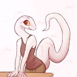  1:1 2020 albino_snake_girlfriend anthro clothed clothing enginetrap female fully_clothed hi_res pink_body reptile scalie shirt smile snake solo tank_top topwear white_body 