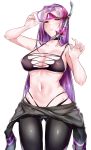  1girl bangs bare_shoulders bikini black_bikini blush breasts choker cleavage collarbone diving_mask diving_mask_on_head fate/stay_night fate_(series) forehead hair_intakes highres large_breasts long_hair looking_at_viewer multi-strapped_bikini navel parted_bangs parted_lips purple_eyes purple_hair rider snorkel solo swimsuit thighs very_long_hair wetsuit white_background yuu-kun_(linke_hand) 