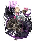  1girl blonde_hair bow briar_rose_(sinoalice) covering_ears crossover detached_sleeves full_body gems_company glowstick hair_bow ji_no looking_at_viewer megaphone microphone official_art one_eye_closed plant sinoalice solo thighhighs thorns transparent_background vines yellow_eyes 