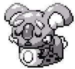  closed_eyes commentary creature english_commentary facing_viewer full_body gen_7_pokemon greyscale komala lowres monochrome no_humans pat_attackerman pixel_art pokemon pokemon_(creature) sleeping solo sprite transparent_background 