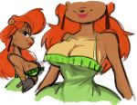  anthro breasts cleavage close-up clothed clothing dbaru dress female hair julie_bruin lipstick makeup mammal red_hair simple_background sketch smile solo tiny_toon_adventures ursid warner_brothers white_background 