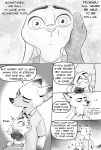  2020 absurd_res anthro canid canine clothed clothing comic dialogue digital_media_(artwork) disney duo english_text female fox fur greyscale hi_res judy_hopps lagomorph leporid male male/female mammal manga monochrome nick_wilde rabbit simple_background text the_gory_saint zootopia 