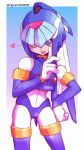 1girl android blue_eyes blue_hair bodysuit breasts gloves helmet highres leviathan_(rockman) looking_at_viewer open_mouth rockman rockman_zero shoutaro_saito smile solo white_gloves 