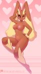  &lt;3 2020 anthro areola barefoot big_ears biped black_sclera blep blush breasts digital_drawing_(artwork) digital_media_(artwork) feet female fingers front_view genitals hand_behind_head hand_on_butt hi_res humanoid_feet igazella lagomorph long_ears looking_at_viewer lopunny mammal midair navel nintendo nipples nude one_eye_closed patreon pattern_background pink_areola pink_background pink_eyes pink_nipples pink_nose pok&eacute;mon pok&eacute;mon_(species) pose pseudo_clothing pussy seductive seductive_eyes simple_background smile solo standing text three-quarter_view tongue tongue_out url video_games watermark wink 