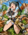  artist_request black_hair branch clenched_hand francesca_lucchini holding long_hair official_art open_mouth outdoors panties sky sobbing solo strike_witches striker_unit striped striped_panties twintails underwear world_witches_series 