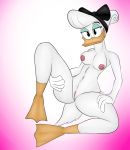  accessory anatid anseriform anthro avian bird breasts daisy_duck disney duck ducktales ducktales_(2017) female genitals hair_accessory hair_bow hair_ribbon hi_res makeup nude pussy ribbons rorrek simple_background solo spread_legs spreading 
