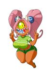  1_eye big_breasts bottomwear breasts cacodemon_(doom) clothing colored_nails cookie_demon_(robotjoe) demon demon_humanoid doom_(series) female footwear green_eyes green_sclera hair hi_res humanoid id_software nails open_mouth pigtails pink_hair sandals sharp_teeth shirt shorts simple_background smile solo t-shirt tansau teeth topwear video_games 