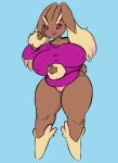 anthro belly big_belly big_breasts breasts clothed clothing fan_character female hi_res huge_breasts lagomorph looking_at_viewer lopunny mammal nintendo nipple_outline overweight panties partially_clothed plantedpot pok&eacute;mon pok&eacute;mon_(species) purple_eyes simple_background slightly_chubby smile solo sweater thick_thighs topwear underwear video_games wide_hips 