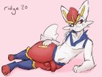  anthro arm_support balls cinderace genitals hi_res lagomorph leaning_on_elbow looking_aside lying male mammal nintendo on_side penis pok&eacute;mon pok&eacute;mon_(species) ridge_(artist) solo thick_thighs video_games 