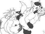  4:3 anthro belly big_belly brickoven cervid diaper digital_drawing_(artwork) digital_media_(artwork) duo eating_feces feces male mammal monochrome scat simple_background soiling 