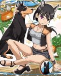  animal_ear_fluff animal_ears artist_request bangs belt blunt_bangs breasts brown_belt dog heterochromia looking_at_viewer navel official_art sakamoto_mio short_hair solo strike_witches world_witches_series 