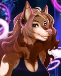  2020 4:5 anthro breasts brown_hair canid canine canis clothed clothing digital_media_(artwork) domestic_dog ear_piercing ear_ring eyebrows eyelashes facial_piercing female hair headshot_portrait hi_res looking_at_viewer mammal melamoryblack nose_piercing nose_ring piercing pink_nose portrait smile solo 