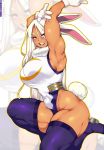  2020 animal_humanoid blush breasts cherrikissu clothed clothing female hair hi_res humanoid lagomorph lagomorph_humanoid legwear leporid_humanoid long_hair looking_at_viewer mammal mammal_humanoid miruko muscular muscular_female my_hero_academia navel open_mouth rabbit_humanoid red_eyes solo white_hair 